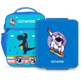 Eazy Kids Bento Boxes wt Insulated Lunch Bag Combo- Baby Astonaut Blue