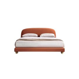 Nordic Aesthetic Upholstered Modern Velvet Bed 100x200cm Single size Bed in Orange Color