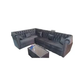 Maharat Al Bahar L Shape Velvat Sofa Set 5 Seater with Cushion & Table Grey 250X80X80cm