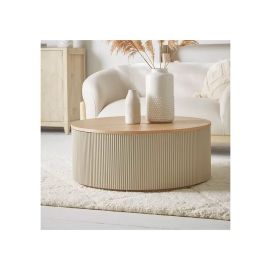 Round Fluted Storage Coffee Table in Oak Color