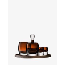 Whisky Club Connoisseur Set Peat Brown & Walnut/Cork Serving Tray