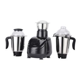 Krypton 3-IN-1 Mixer Grinder- KNB6188N, 750W Powerful Copper Motor with Stainless Steel Jars and Blades and Unbreakable Dome Lids, Ergonomic Design with Motor Overload Protector, 3 Jars, 3 Speed Setting for Efficient Grinding- Black and silver,