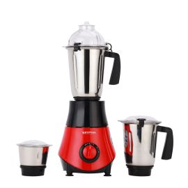 Krypton 3-IN-1 Mixer Grinder- KNB6206N| 750W Powerful Copper Motor with Stainless Steel Jars and Blades and Unbreakable PC Lids| Ergonomic Design with Motor Overload Protector| 3 Jars, 3 Speed Setting for Efficient Grinding| Black and red