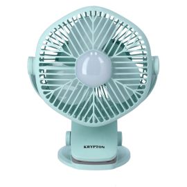 Krypton Rechargeable Mini Fan with Led Light- Clip Fan- 3.7V, 800mAh Lithium Battery - USB Charging - 6*0.5W Hi Power LED Light - Portable, Lightweight 