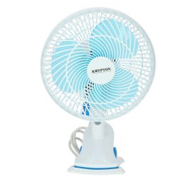 Krypton 8" Table/Clip Fan- KNF6035/ 2-in-1 Use, with 3 Leaf Blades For Strong Wind and 2-Speed Levels/ High Performance Motor For High Speed, with Oscillation/ Ideal for Home, Office, Apartment White and blue