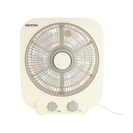 Krypton 10" Box Fan- KNF6449/ High Performance with 3-Speed Controls and 6 PP Leaf Blades/ Efficient Cooling and Wind, 60 Minute Timer, 50W Motor/ 2 Years Warranty, Grey and White