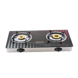 Krypton KNGC6014 Double Gas Burner - Stainless Steel Frame and Tray - 2 Burner (90mm,70mm) - Flame Gas Burner with 8mm Tempered Glass - Flame Failure Safety Device- Piezo Auto Ignition