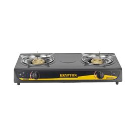 Krypton Stainless Steel Gas Cooker- KNGC6170| Stainless Steel Body and Cast Iron Mixing Tube, Double Burner Gas Stove with Low Gas Consumption and Improved Gas Flow for Efficient Heating| Auto-Piezo Ignition System| Black