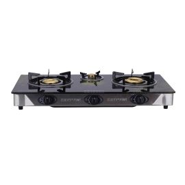 Krypton Gas Cooker, Enamelled Pan Support, KNGC6349 | Three Burner | Automatic Ignition System | Saves 60% Gas | Cast Iron Burners | Tempered Glass