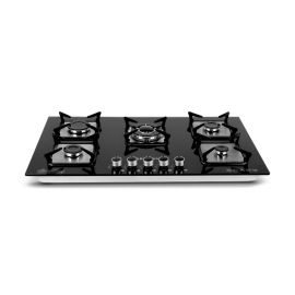 Krypton 2-IN-1 Built-In Gas Hob- KNGC6434/ 5 Burners, Tempered Glass Top, Stove with Sabaf Burner, Low Consumption and Improved Flow for Efficient Heating/ Pulse Ignition System, Perfect for Residential Use, Apartment / Black, 