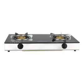 Krypton Gas Cooker- KNGC6571/ Glass Top Panel, Stainless Steel Tray and Frame, Double Brass Burner/ Low Energy Consumption and Efficient/ Automatic Ignition System, LPG Gas Stove/ Black