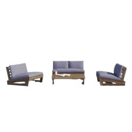 Maelle Acacia Solid Outdoor Wood 4 Pcs loveseat, 2 chairs with cushion and coffee table for Patio Outdoor Seating Wooden Bench Balcony Terrace Yard Seating  - Grey