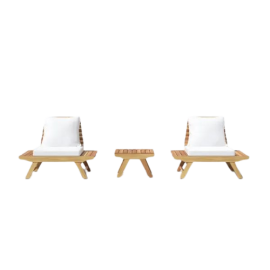 Malmo Acacia Solid Wood Outdoor Seating 3 PCs Set with 2  Chairs and 1 Coffee Table for Outdoor Backyard Garden