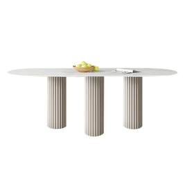 Movan Oval Sintered Stone Top Dining Table 3 Legs in White