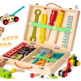 MZtoyz 34 PCS Wooden Toolbox series for boys and girls, Montessori Toolbox toy set for Toddlers Tool Set