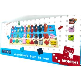 MZtoyz Montessori Toy, 4 in 1 Wooden Blocks Logarithmic Puzzle Board, alphabets, numbers, shapes, colors, and mathematics for Kids