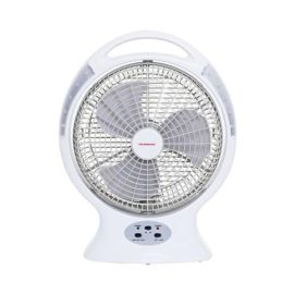 Olsenmark OMF1579 Desktop Rechargeable Fan with LED, 12 Inch - 2 Speed Setting - Lead-Acid Battery - USB Charging - Portable, Lightweight - Overcharge & Over discharge Protection - Home/Office Use