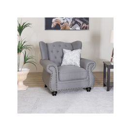 Emilia 1 Seat Fabric Accent Chair Sofa Wooden Legs One Seater Living Room Furniture Grey 95x84x95cm