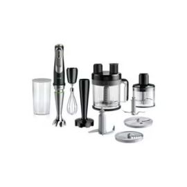 BRAUN Hand Blender, Multi quick 9, 0.600L Beaker, 0.500L Chopper, Whisk, Potato Masher, Stainless Steel Shaft, Splash Control 3.2 L 1200 W MQ9187XLI Black-Silver