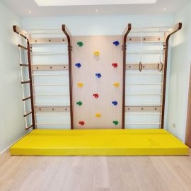 Moon Kids Swedish Wall and 1 Panel Climbing wall combo - Safety Mattress for Indoor Playset, Training, Obstacle Activities for Kids