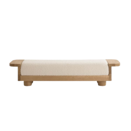 Nervaller Wood Bench, Boucle pouf Bench, Modern Ottoman Bench, Entry way Bench, Ottoman Bench for Living Room & Bedroom