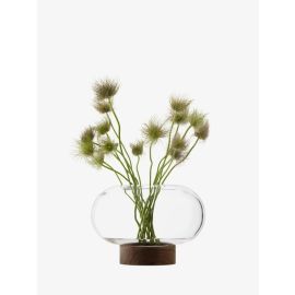 G1718-19-301 Oblate Vase/Lantern H19.5cm/?28cm Clear/Walnut