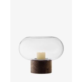 Oblate Vase/Lantern H28cm/?35cm Clear/Walnut