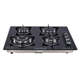 Olsenmark 2-in-1 Built-in Gas Hob - 8mm Tempered Glass Top, Brass Burner - Auto-Ignition -Thick Pan Support, Bakelite Knobs, Low Gas Consumption