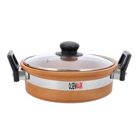 Traditional Cookware Clay Handi with Glass Lid | OMCP6015 | 100% Eco-Friendly 500ml Cookware with Bakelite Handle & Knob | Beneficial & Healthy | Multiple Use