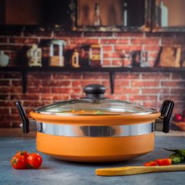 Traditional Cookware Clay Handi with Glass Lid | OMCP6017 | Large 100% Eco-Friendly 2.5L Cookware with Bakelite Handle & Knob | Beneficial & Healthy | Multiple Use