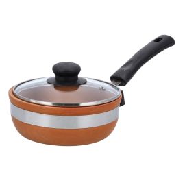 Traditional Cookware Clay Sauce Pan with Glass Lid, OMCP6018 | 500ml 100% Eco-Friendly Cookware | Beneficial & Healthy | Multiple Use | Elegant and Beautiful