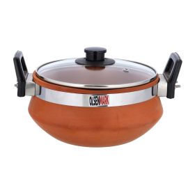 Traditional Cookware Clay Non-Veg Handi, Glass Lid, OMCP6020 | 2L Eco-Friendly Cookware | Beneficial & Healthy | Multiple Use | Elegant and Beautiful