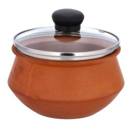 Traditional Cookware Clay Handi, Multifunctional, OMCP6028 | Cooking Different Dishes | 100% Eco-Friendly | 1Ltr Handi with Glass Lid | Elegant and Beautiful