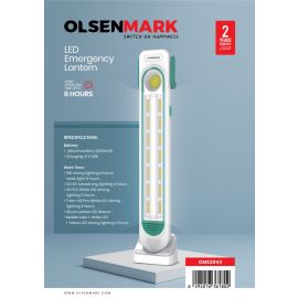 Olsenmark LED Emergency Lantern- OME2843/ Energy Efficient Design, Versatile Lighting Options, Long 6 Hours Working/ Compact, Portable and Convenient Design, Perfect for Indoor and Outdoor Use, with Stand/ White