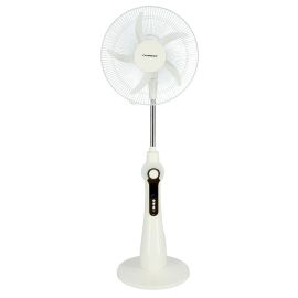 Olsenmark OMF1784 Rechargeable Stand Fan, 16 Inch- LED Light - Remote Control - 12V, 4.5Ah Lead-Acid Battery - Timer Function - Mobile Charging Port - Solar Connection - Home/Office Use