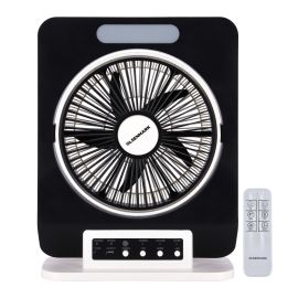 12" Rechargeble Box Fan - Portable | 7Ah Battery | OMF1795 | with 10 Hours Working | Remote Included | 5 Leaf Blade with Safe Grill & Led Light 