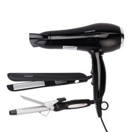 Olsenmark 3-in-1 Professional Hair Styling Kit- OMHC4096| Dryer, Straightener, Curler, 2 Speed and 3 Level Temperature Setting| Ceramic Plates and Clamps for Easy Curling| Perfect for Salon and At Home Styling with a Hanging Loop| PTC Heater, DC Motor, 25