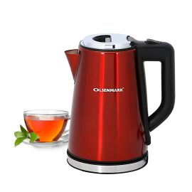 Olsenmark Cordless Electric Stainless Steel Kettle, 1.7L - Cordless Kettle - Concealed Heating Element - Boil-Dry Protection - Auto Turn Off - On/Off Switch And Indicator Light - 2200W