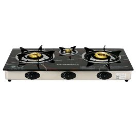 Highly Efficient Tempered Glass Triple Burner Gas Stove with Auto Ignition OMK2224 Olsenmark