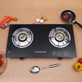 Olsenmark Gas Cooker- OMK2317| Dual Burners with Tempered Glass Panel| Auto Ignition System and Low Gas Consumption| Improved Gas Flow for Efficient Heating| Black