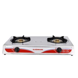 Olsenmark Gas Cooker- OMK2349N| Stainless Steel Body, Double Burner Gas Stove with Low Gas Consumption and Improved Gas Flow for Efficient Heating| Auto Ignition System, LPG Gas Stove| Silver, 