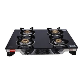 Olsenmark Jumbo 4 Burner Gas Cooker - 7mm Tempered Glass Top - Brass Burner - Auto-Ignition - Thick Pan Support | Bakelite Knobs | Low Gas Consumption 