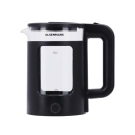 Olsenmark 1.8 L Electric Glass Kettle- 360-Degrees Rotation- OMK7006| Water Level Indicator and Automatic Cut-Off| Perfect for Boiling Water, Milk, Tea| 1500 W, Black Cool Touch Body with Window| Modern Ergonomic Design