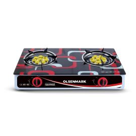 Olsenmark Gas Cooker- OMK7021/ Tempered Glass Top Panel, Double Burner with Blue Flame, Stainless Steel Water Tray/ Low Energy Consumption and Efficient/ Automatic Ignition System, LPG Gas Stove/ Black, 