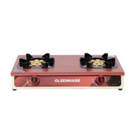 Olsenmark Gas Cooker- OMK7022/ Strong and Hard Coated Top Panel, Double Burner with Blue Flame/ Low Energy Consumption and Efficient/ Automatic Ignition System, LPG Gas Stove/ Red, 