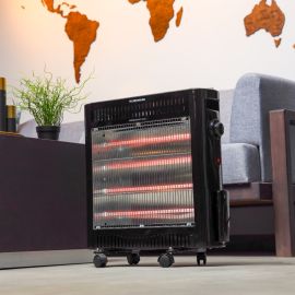 Quartz Heater With 2000W Power, OMQH1841 | Adjustable Power | Power Indicator Light | Carry Handle | Wheels For Easy Movement