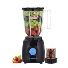 Olsenmark 2-In-1 Blender 400W- 1.5L & 0.2L, Dry Blending Jar - 2 Speed with Pulse | Stainless Steel Blades | Safety Interlock | Ideal for Smoothies, Juice, Milkshakes & More