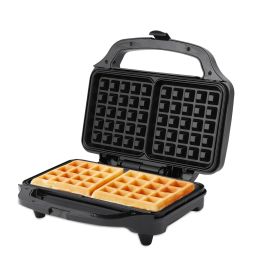 Waffle Maker with Non Stick Coating - Skid-Resistant Feet - Power On & Ready Lights - 900W - Color: Black - Material PF + Stainless Steel