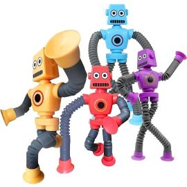 ORCHID M® 4 Pcs LED Telescopic Suction Cup Robot Toy, Ever-Changing Robot Fun Educational Stress Relief Toys, Sensory Toys Birthday Gift Party Favors for Kids（4 with Lights）