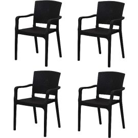 Pandora Set x4, Plastic Rattan Chairs With Arms All-Weather Elegant and Modern Outdoor and Indoor Furniture